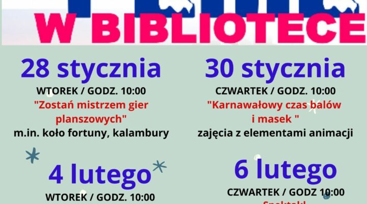 Ferie w Gminnej Bibliotece Publiczne w Kluczach i filii w Jaroszowcu
